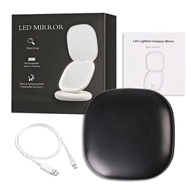 2 Face Sides Touch Compact Led 3 Colors Mini Foldable Cosmetic Charge Makeup Mirror With Light 5X Magnifying Small Pocket Travel