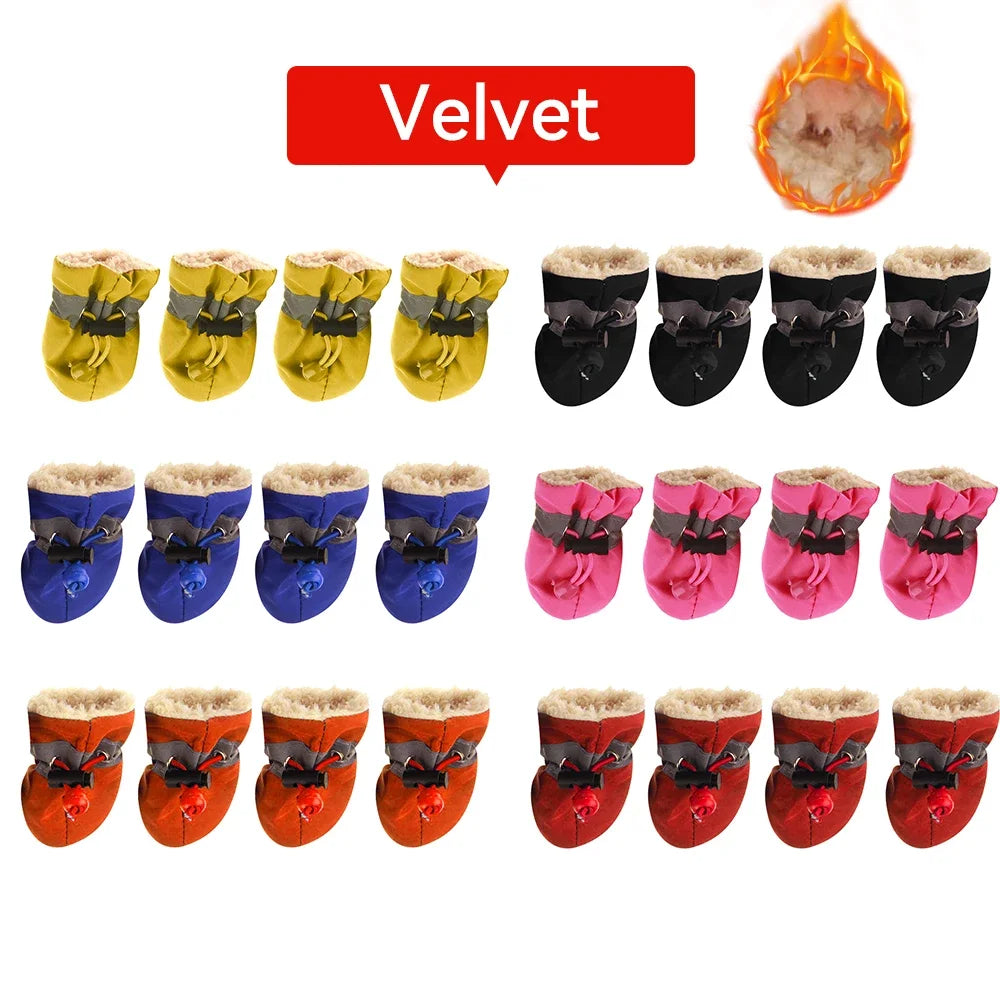 4pcs Antiskid Puppy Shoes Waterproof Winter Pet Dog Anti-slip Rain Snow Boots Footwear Thick Warm Prewalkers Socks Booties