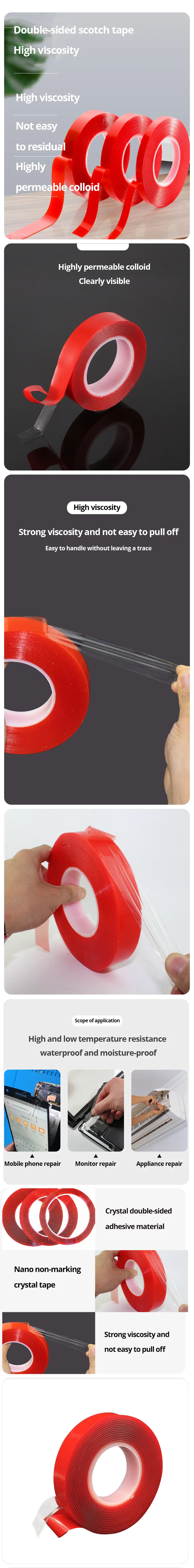 2pc Ultra Thin Transparent Red Film Double Sided Tape With HighTemperature Resistance No Marks Waterproof Adhesion Strong Adhes