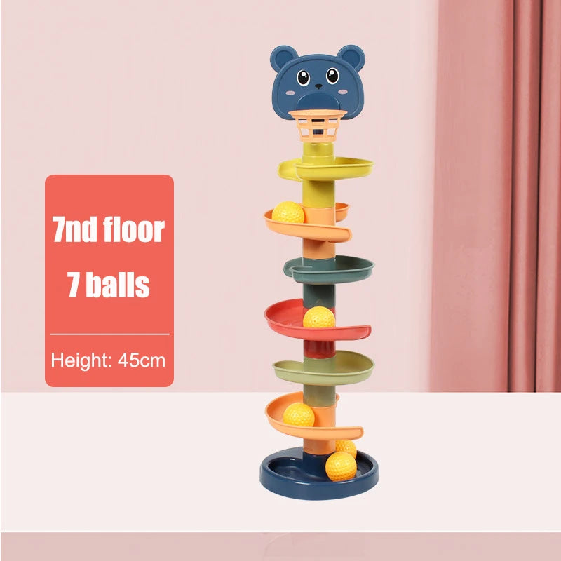 Baby Toys Sliding Rolling Balls Pile Tower Stacking Early Educational Puzzle Rotating Spin Track Toddler Gifts For Children Kids