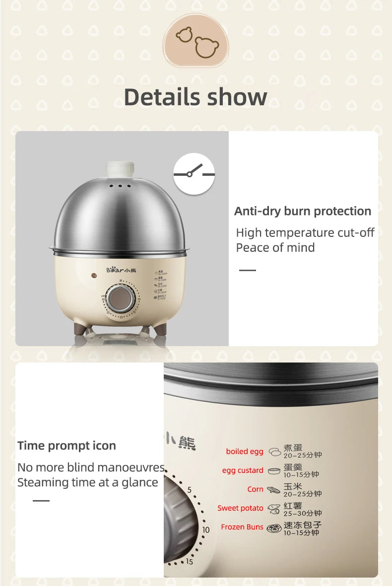 360W Electric Egg Boiler Breakfast Machine Multicooker Steamer Automatic Egg Cookers Home Egg Custard Steaming Cooker with Timer