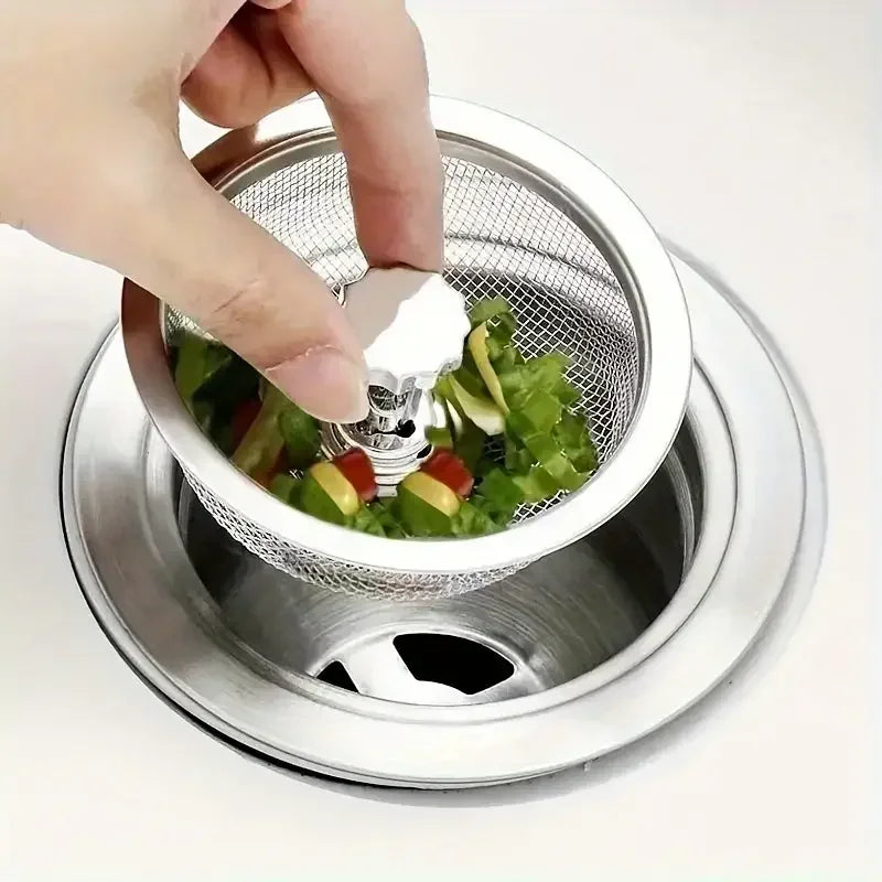 2Set Kitchen Sink Strainer With Handle & Stopper Replacement Drain Basket Stainless Steel Mesh Filter Waste Hole