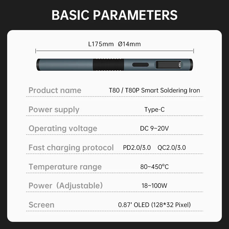 ALIENTEK T80 T80P Smart Soldering Iron PD 65W QC Adjustable Constant Temperature Portable Smart Soldering Iron Kit C245 Tools