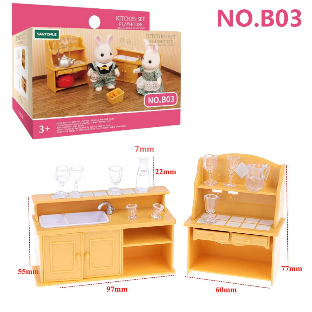 1:12Dollhouse Miniature Furniture Toys Set DIY Forest Family Kids Girls Pretend Play Furniture Toys Gift for Christmas Birthday