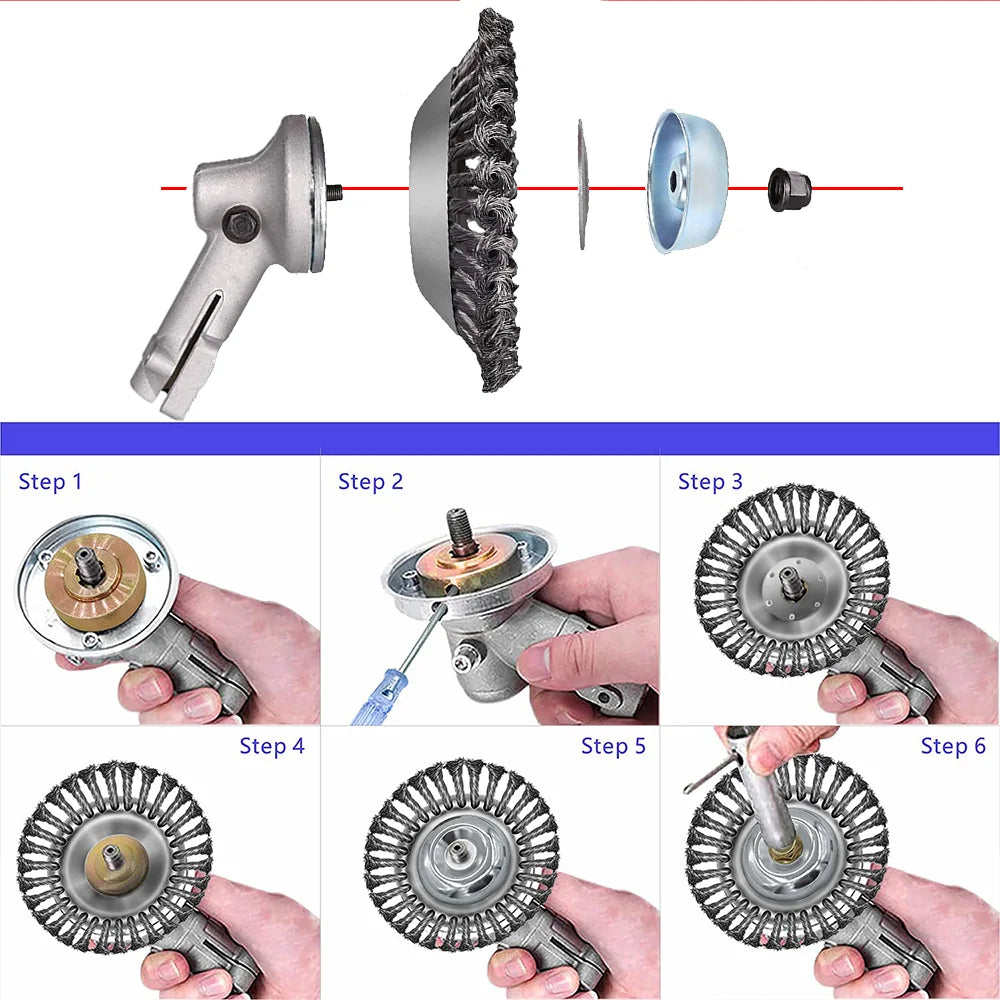 6/8/10 Inch Weed Brush Cutter Head Lawn Mower Universal Grass Trimmer Head Steel Wire Wheel Brush Disc Garden Trimmer Heads