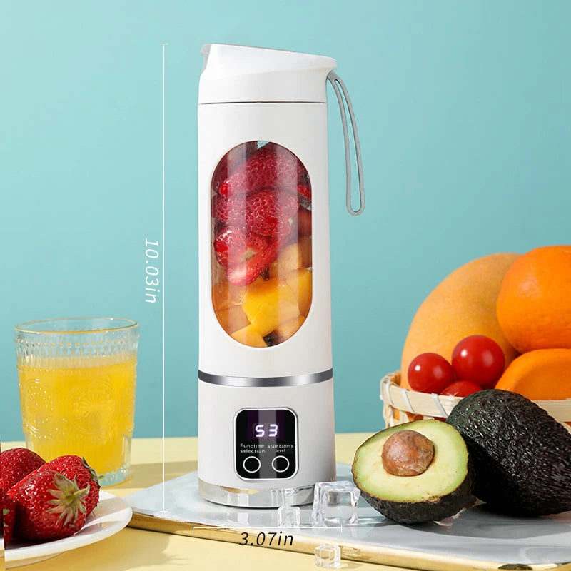 450mL Portable Fruit Juicer with 8 Page Blade Home USB Rechargeable Large Capacity with Digital Display Juice Maker Machine