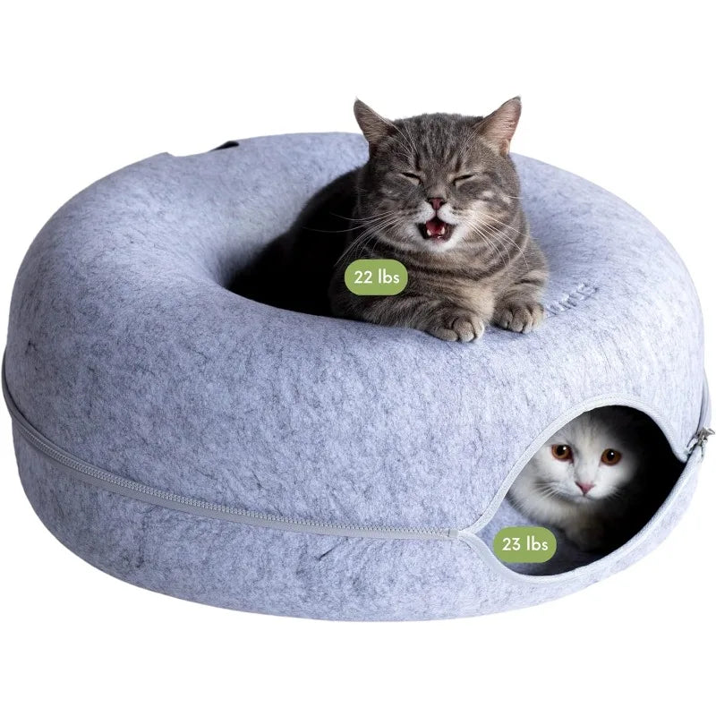 CATTASAURUS Peekaboo Cat Cave for Multiple & Large Cats Up to 30-45 Lbs, Scratch Detachable & Washable Tunnel Bed,Donut Cat Cave