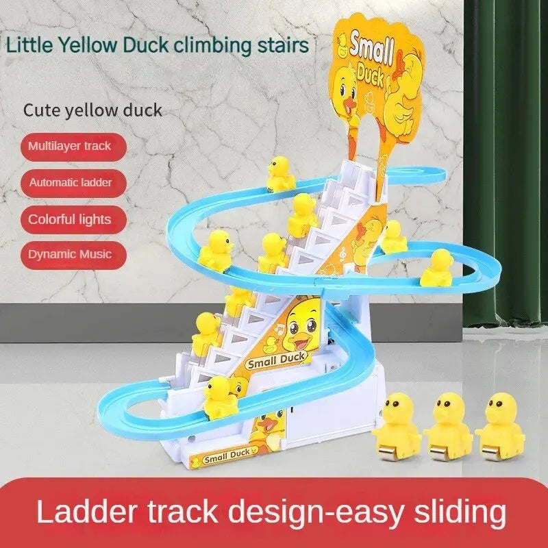 Audible and Visual Little Duck Climbing Stairs, CHILDREN'S Electric Track, Music Little Yellow Duck Sliding Slide