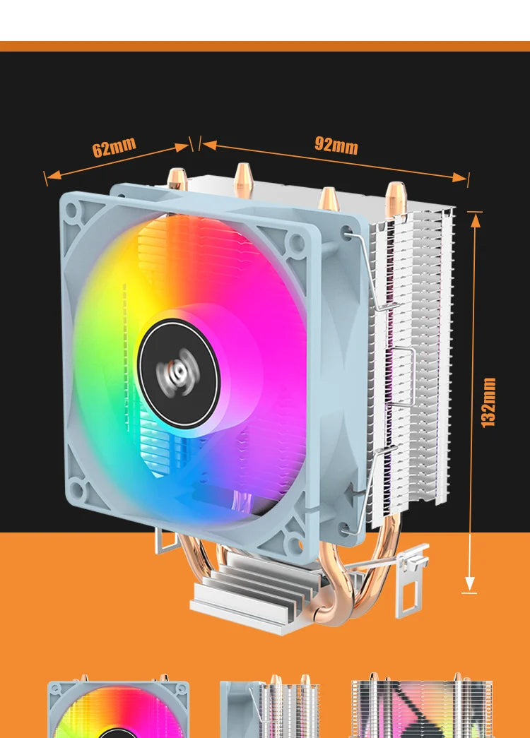 Aigo CPU Cooler 2 4 6 Heat Pipes PC Radiator Cooling 3PIN PWM Silent Rgb Fan For Intel  1700 1150 1155 1156 1366 AM2/AM3/AM4 AMD