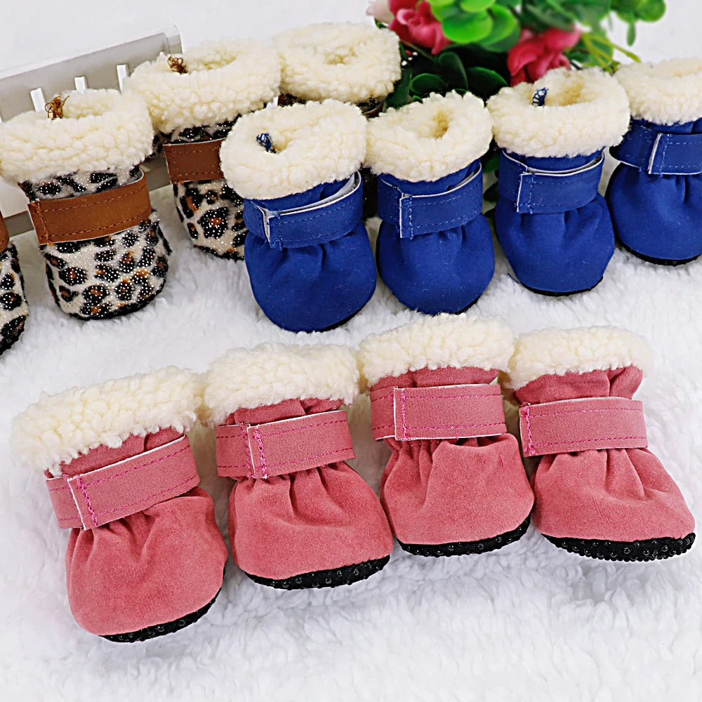 4pcs Winter Pet Dog Shoes Anti-slip Snow Cat Puppy Boots Thicken Warm Pet Socks For Small Medium Dogs Cats Chihuahua Yorkshire