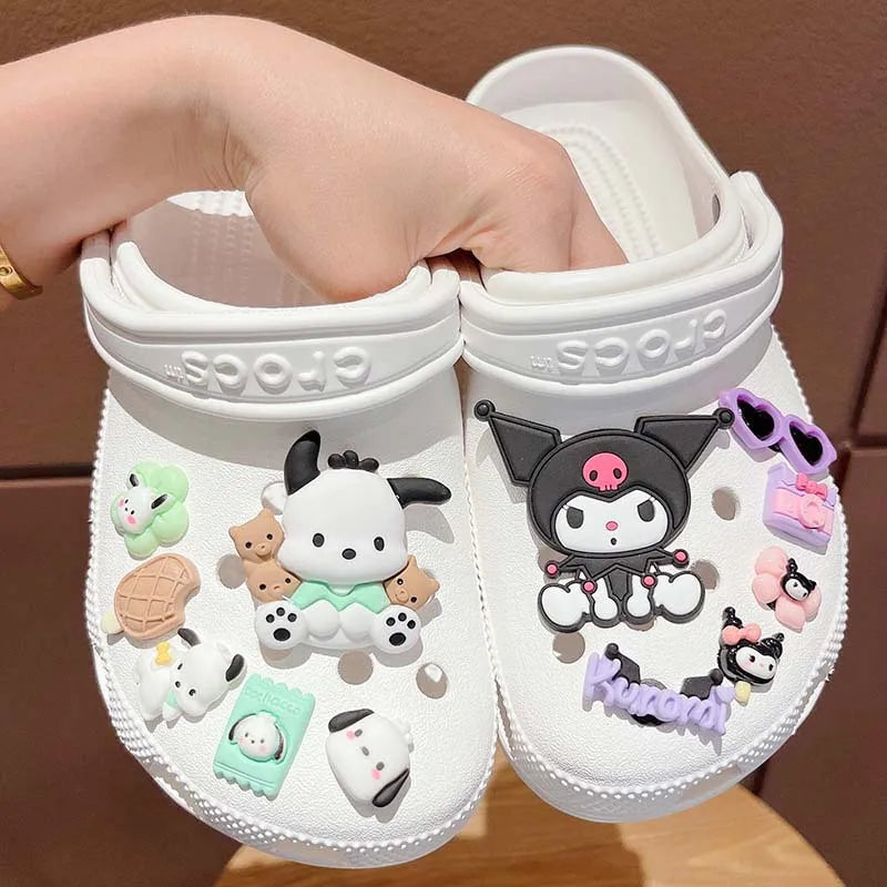 6-8Pcs Hello Kitty Kuromi Cinnamoroll Shoe Charm Set LED  Sanrio DIY Shoe Decorations Accessories for Slides Sandals Clogs Gift