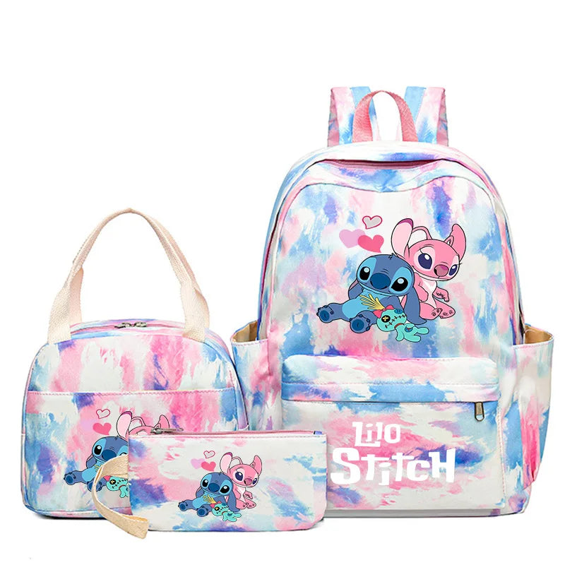 3Pcs/set Disney Lilo Stitch Student Boy Girl Schoolbag Colorful Backpack with Lunch Bag Children Teenager Cartoon School Bookbag