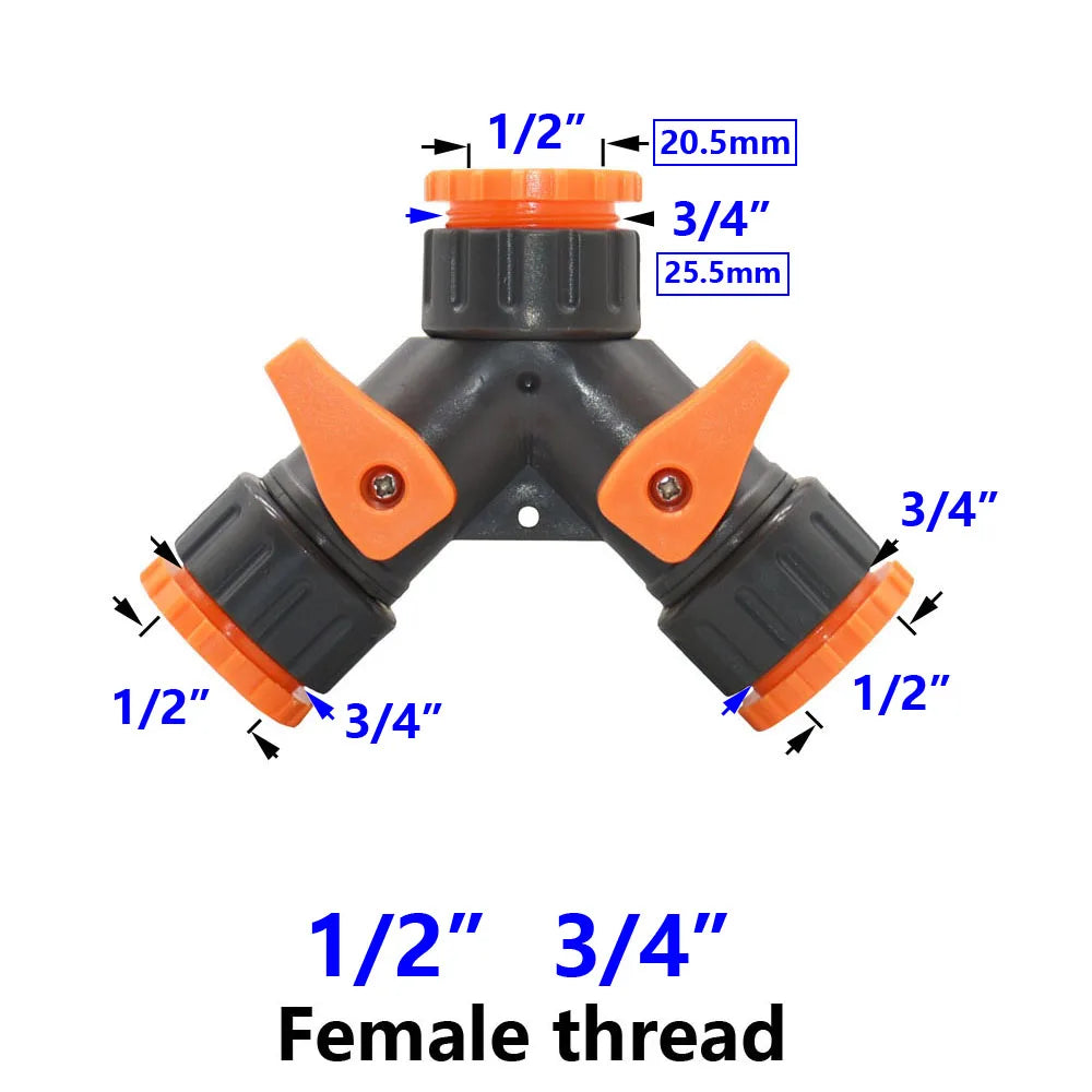 1/2 3/4 Thread 2-way Tap Hose Water Splitter Garden Tap Y Splitter Watering Fittings Adjustable Switch Joints