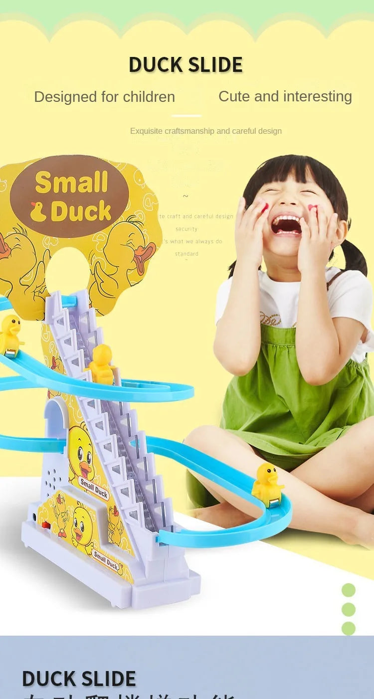 Audible and Visual Little Duck Climbing Stairs, CHILDREN'S Electric Track, Music Little Yellow Duck Sliding Slide