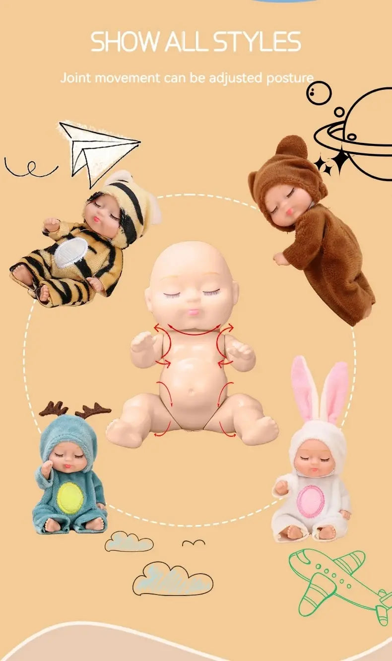 2Pcs Simulation Princess Dolls Toy Mini Cute Sleeping Baby Series Doll Cartoon Animal Toy For Kids Kawaii Dolls Girl's Gift