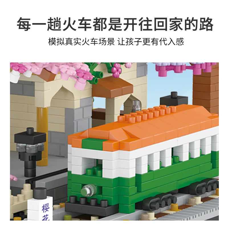 2138pcs DIY Discoloration Cherry Blossom Flower Pink Tree House Train Assembly Building Blocks Classic Model Bricks Sets Kid