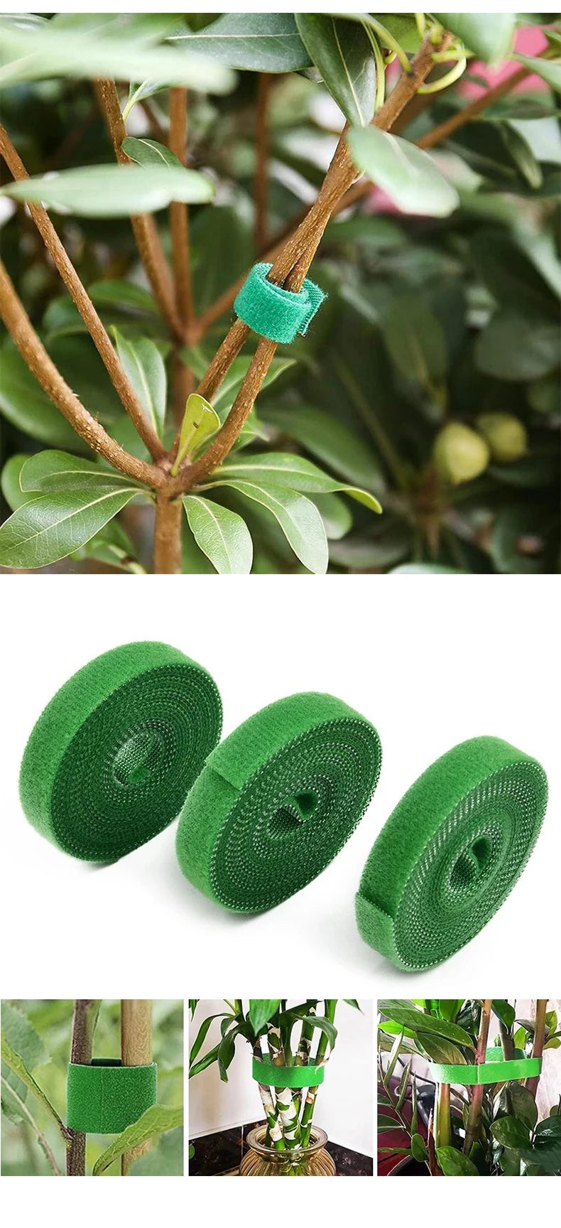 3 Rolls Green Garden Twine Plant Ties Nylon Plant Bandage Garden Hook Loop Bamboo Cane Wrap Support Garden Accessories