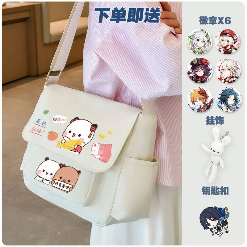 Cartoon bubu and Yier high-capacity Shoulder Bags Student Sports Crossbody Backpack Black White Messenger Bag Girl birthday gift