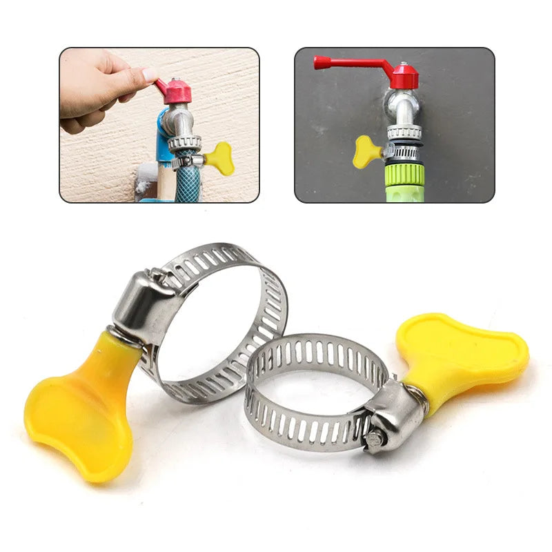 5 pcs 8-44mm Adjustable Yellow Plastic Handle Hand Twist Hose Clamps Worm Driving  201 Stainless steel Pipe Clips For Tube