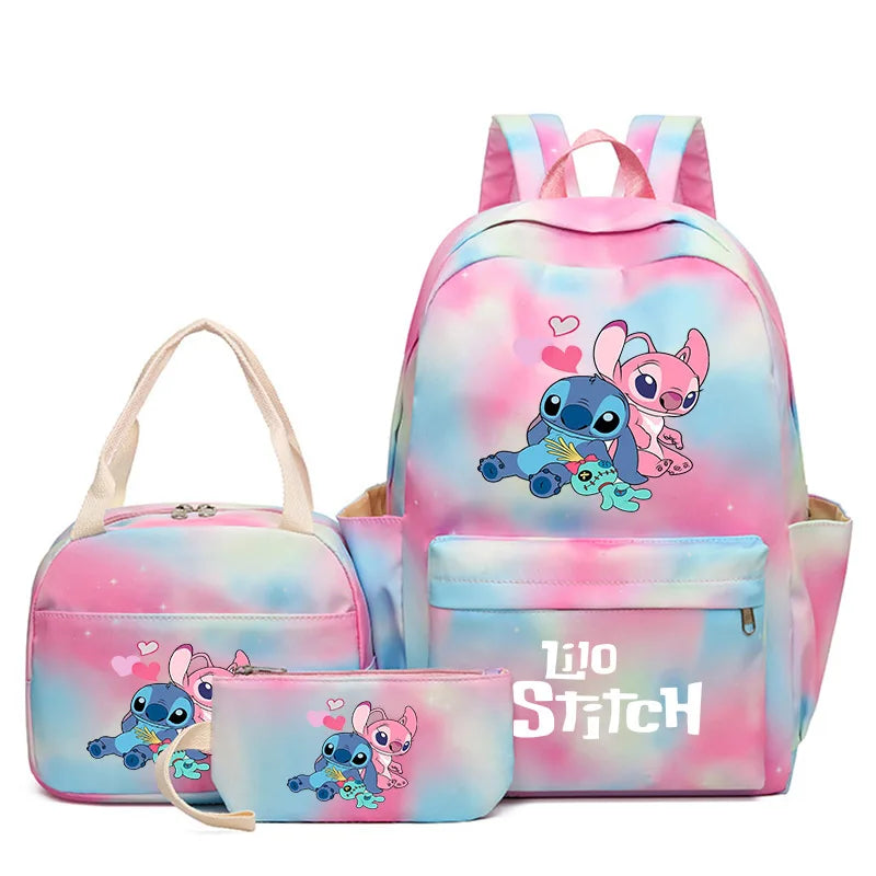 3Pcs/set Disney Lilo Stitch Student Boy Girl Schoolbag Colorful Backpack with Lunch Bag Children Teenager Cartoon School Bookbag