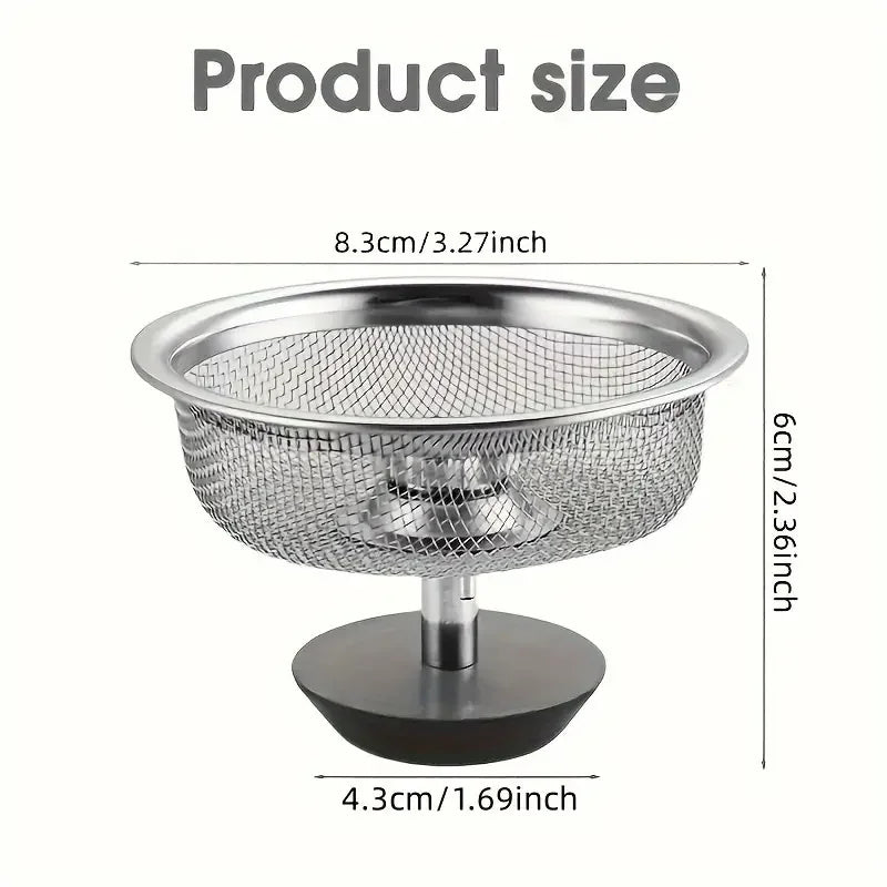 2Set Kitchen Sink Strainer With Handle & Stopper Replacement Drain Basket Stainless Steel Mesh Filter Waste Hole