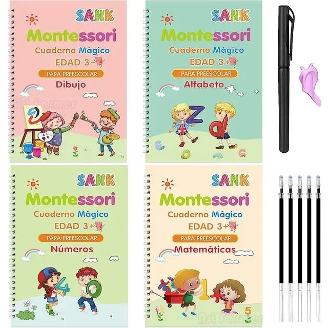 4 Books Magic Book Montessorii Educational Drawing Toys Montessori Education Kids Copy Exercise French Writing Notebook