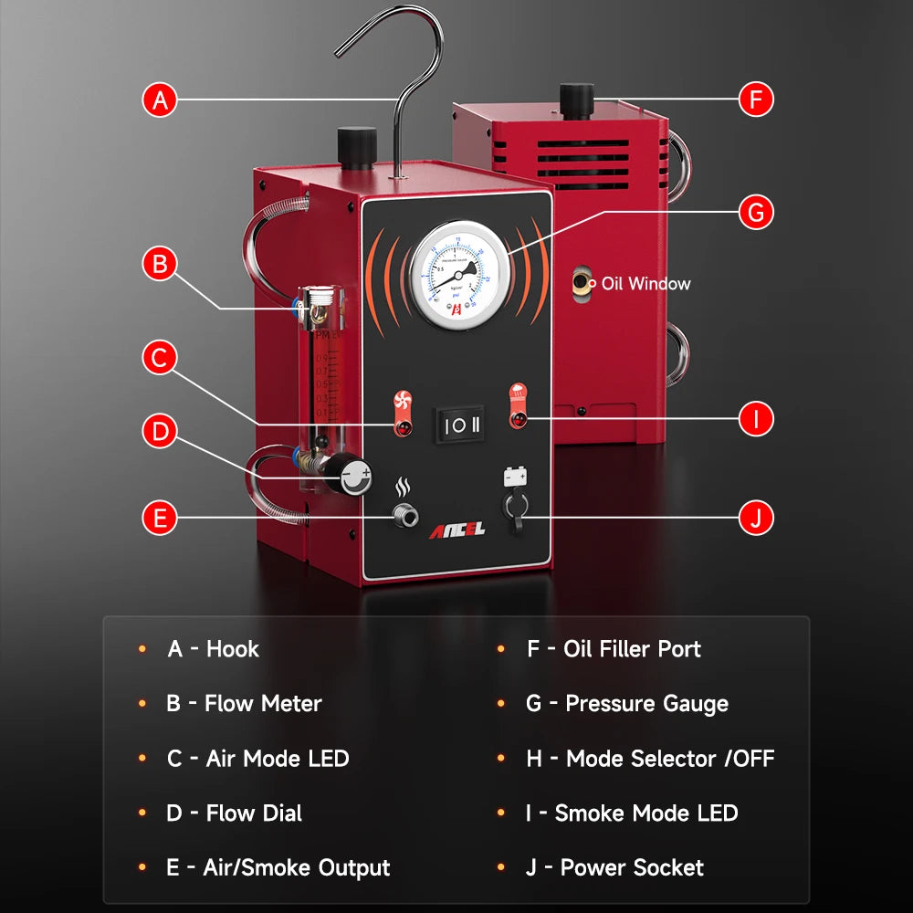 ANCEL S300 12V Car Smoke Leak Test Built-in Air Pump Oil EVAP Pipe Leak Locator Smoke Generator Diagnostic Tool for Car Moto