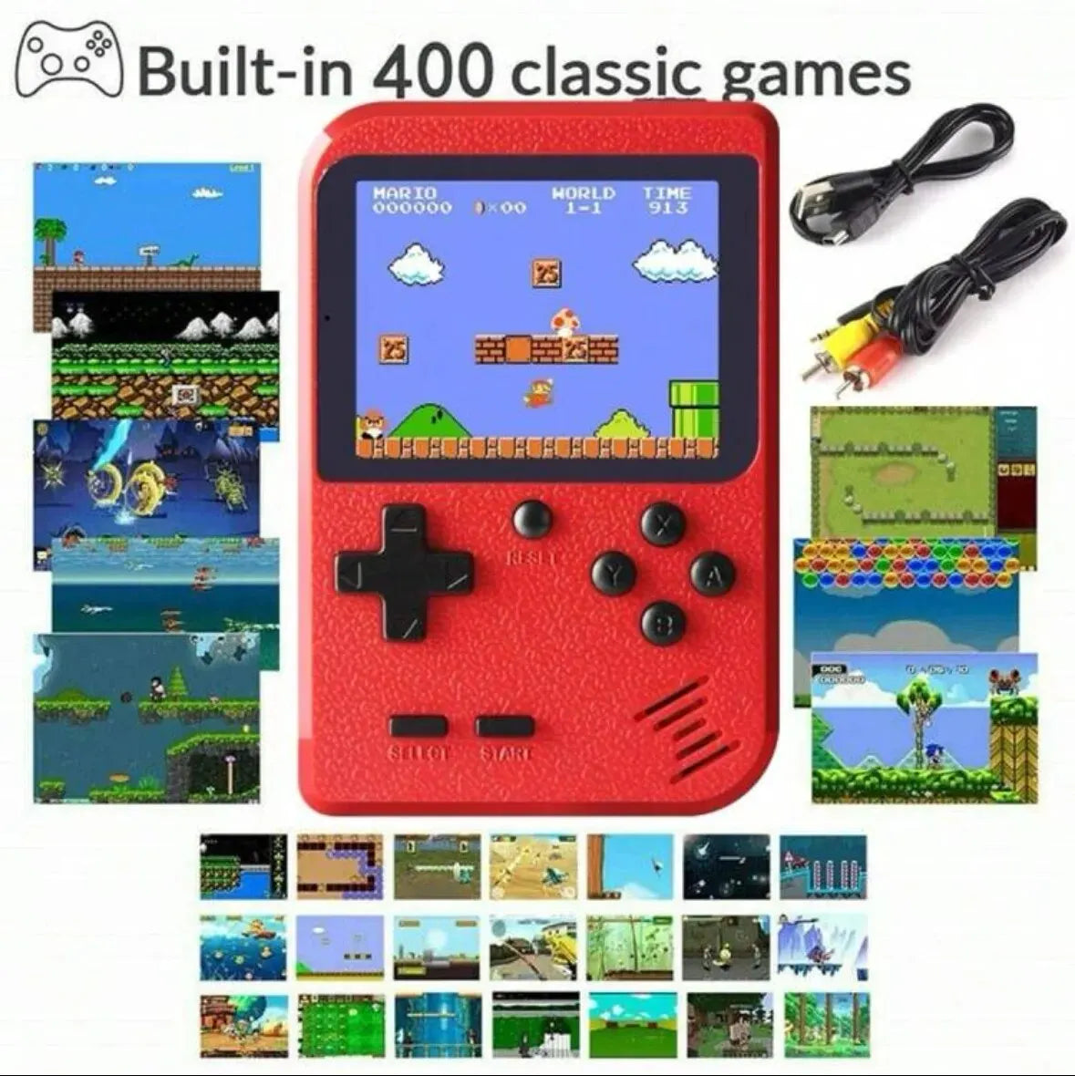 A Red Retro Classic Games Children's Handheld Small Game Console With Hundreds Of Game Charging Can Be Connected To The TV