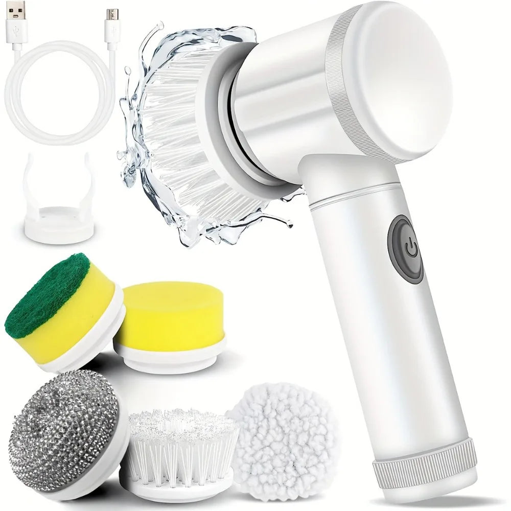 Coldless Electric Spin Scrubber,Bathroom Cleaning Brush Power Scrubber with 5 Replaceable Brush Heads, Electric Cleaning Brush