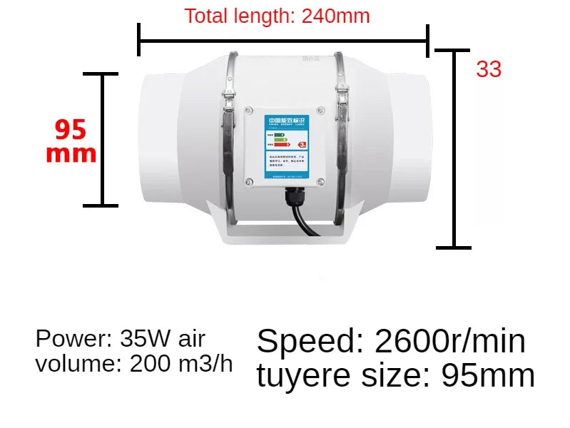 220V 4 Inch Low Noise Inline Duct Hydroponic Air Blower Fan Exhaust Fan for Home Bathroom Ventilation Grow Room