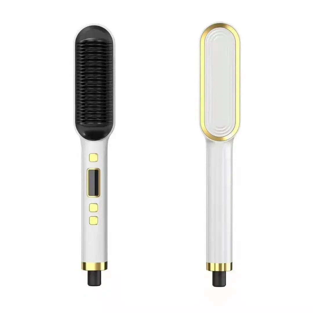 2 In 1 Electric Professional Negative Ion Hair Straightener Brush Curling Comb with Lcd Display Hair Curling Tool Straight Brush