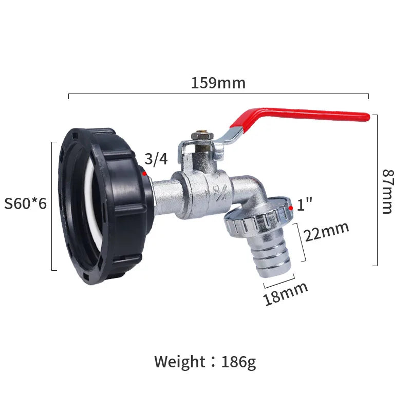 1PC Durable IBC Tank Tap Adapter S60*6 Coarse Thread to 1/2'' 3/4'' Connector Replacement Valve Garden Home Valve Fitting Faucet