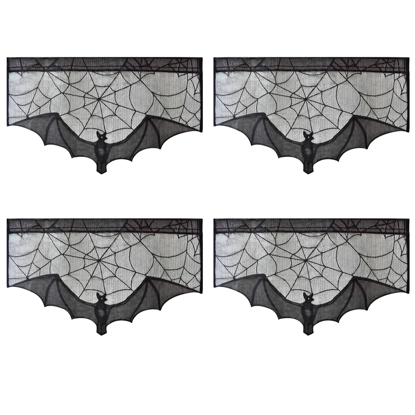 1pc Halloween Lace Curtain Black Bat Spider Tablecloth Fireplace Mantel Scarf Cover Halloween Home Room Cobweb Horror Decoration