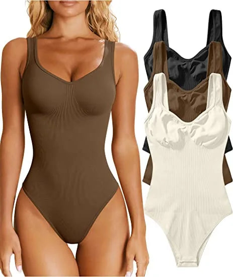 2023 Seamless Bodysuit Shapewear Women Square Neck Tummy Control Thong Body Shaper Sexy Ribbed Tank Tops Slimming Jumpsuit