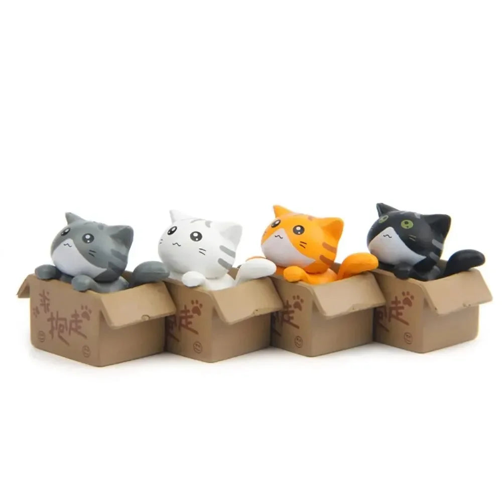 4pcs Mini Cat Ornament Garden Kitten Statue Gift For Kids Children Baby Room Cute Kawaii Toy Miniature Figurines Home Decoration