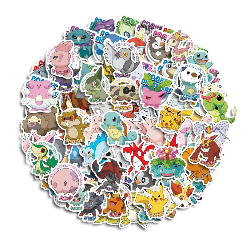 50pcs/100pcs Pokemon Anime Stickers Pikachu Kawaii Sticker Laptop Suitcase Skateboard Guitar Phone Cartoon Kid Gift Toys