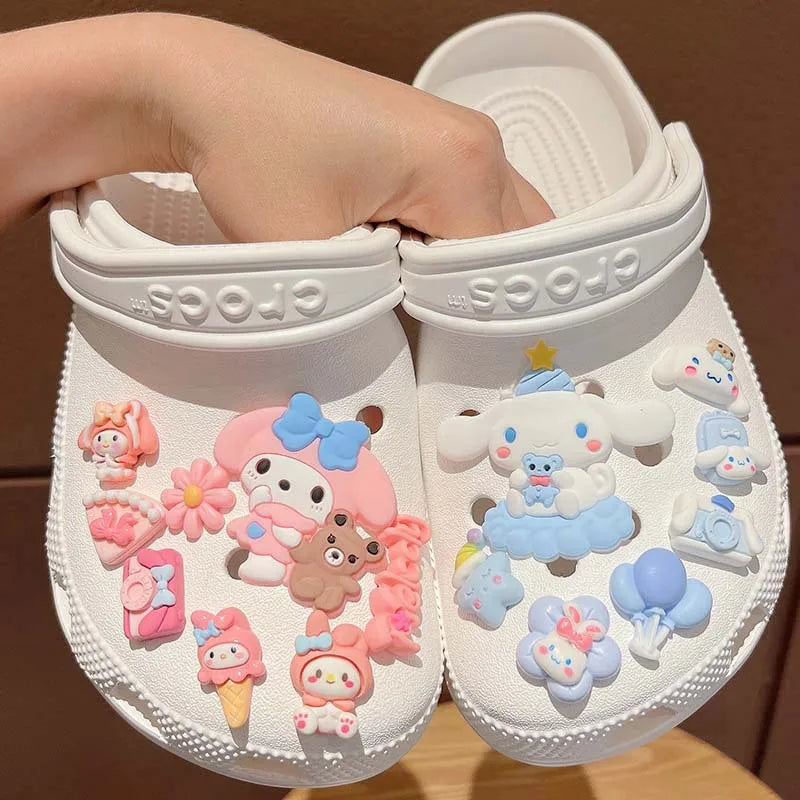 6-8Pcs Hello Kitty Kuromi Cinnamoroll Shoe Charm Set LED  Sanrio DIY Shoe Decorations Accessories for Slides Sandals Clogs Gift