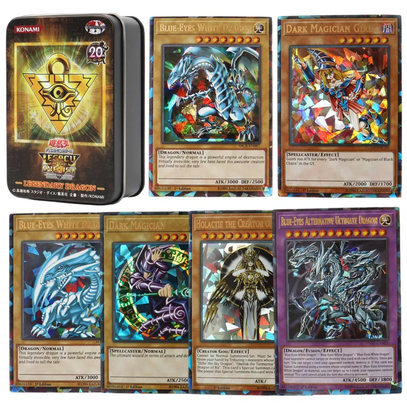 66-148PCS Yugioh Cards with Tin Box Yu Gi Oh Card English Holographic Golden Letter Duel Links Game Card Blue Eyes Exodia