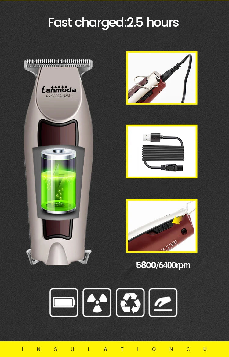 Bald Hair Clipper Professional Electric Barber Salon Detailer Trimmer for Man Rechargeable Cutter Machine Beard Shavers Razors