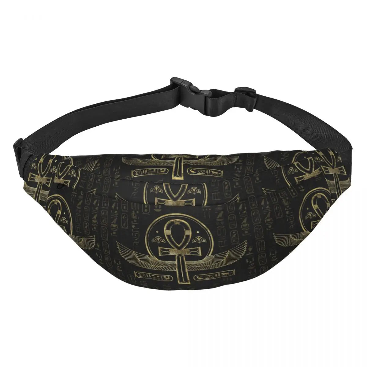 Ancient Gold Pharaoh Egypt King Tut Fanny Bag Custom Egyptian Hieroglyphic Sling Crossbody Waist Pack Hiking Phone Money Pouch