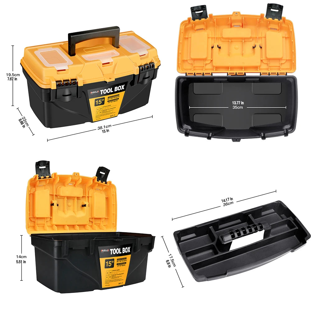 AIRAJ 12/15 Inch Hardware Toolbox, Plastic Thick Combination Suitcase Electrician Carpenter Electric Drill Storage Box