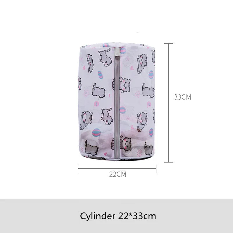 Cartoon Cat Printing Laundry Bag for Washing Machines Lingerie Wash Bags Foldable Dirty Clothes Bag Bra Underwear Laundry Basket