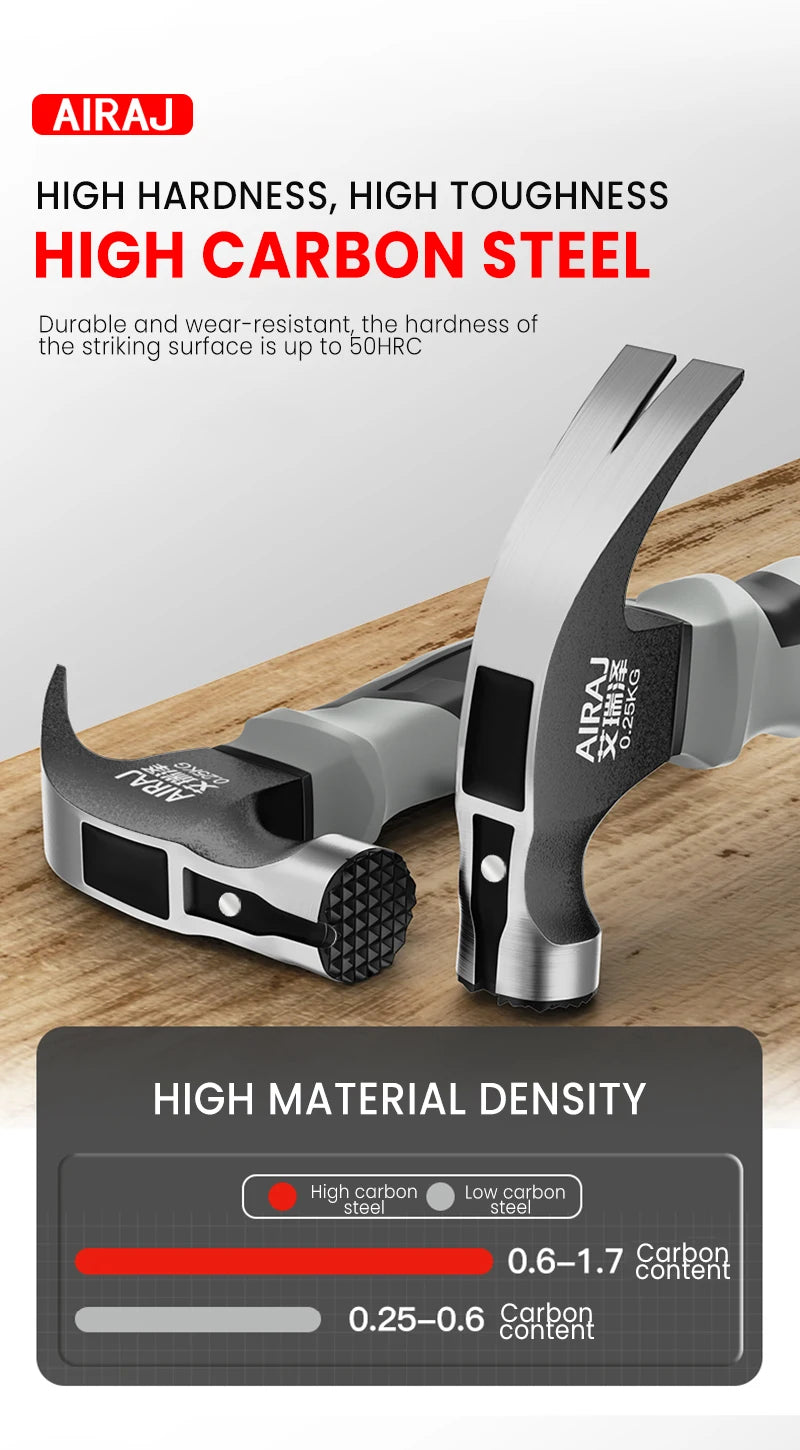 AIRAJ Multifunctional Mini Claw Hammer, Anti Slip And Shockproof Hammer, Professional Grade,Magnetic Woodworking Manual Tool