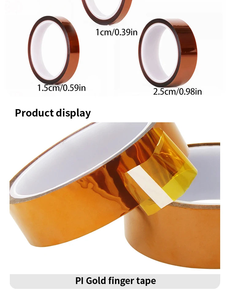 30m Long Gold Finger High Temperature Resistant Tape Polyimide Tape Multi Size Pet Anti Static Lithium Battery Insulation Tape