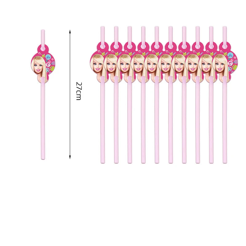 Barbie Birthday Party Supplies Pink Girl Disposable Tableware Banner Cupcake Topper Background Princess Balloons Gift Bag