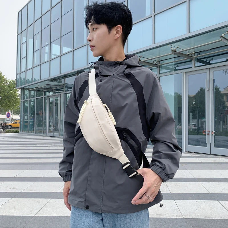 AOTTLA Chest Bag For Men Solid Color Waist Bag High Quality Women Shoulder Bag Multifunction Male Fanny Pack Crossbody Small Bag