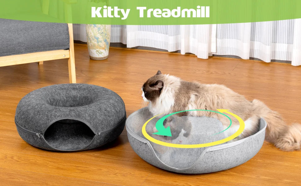 Cat Tunnel Peekaboo Cat Cave Bed for Indoor Cats Cat Donut Tunnel for Pet Cat House Cat Felt & Washable Interior Cat Play Tunnel