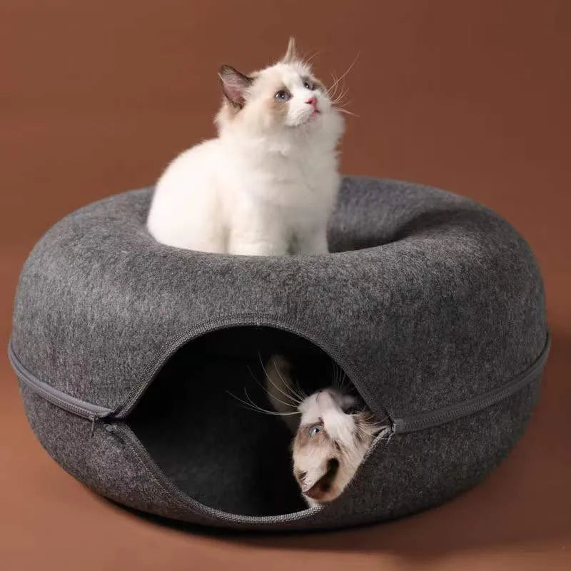 All Funny Donut Cat Bed Interactive Tunnel Pet Felt Indoor Toys Cats House Kitten Training Toy Cat Kennel Pets Supplies