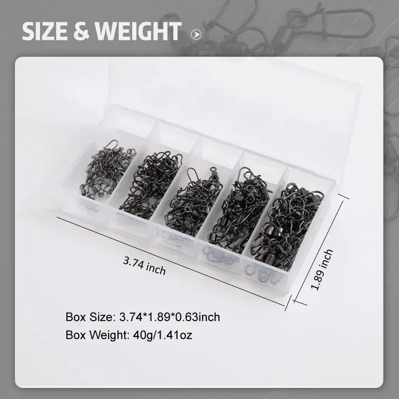 50pc/box Fishing Connector Pin 4# 6# 8#10#12# Bearing Rolling Swivel with Snap Fishhook Lure Accessories