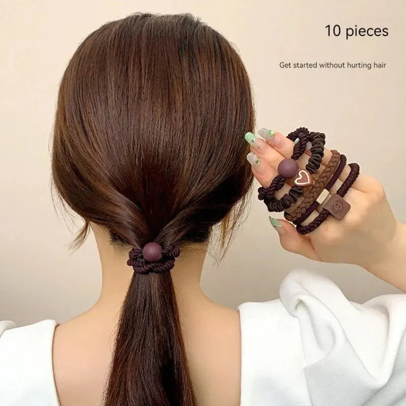 10PCS Women's Hair Ring Set Hair Accessories High Elasticity Leather Band Simple Temperament High Ponytail Durability New Style